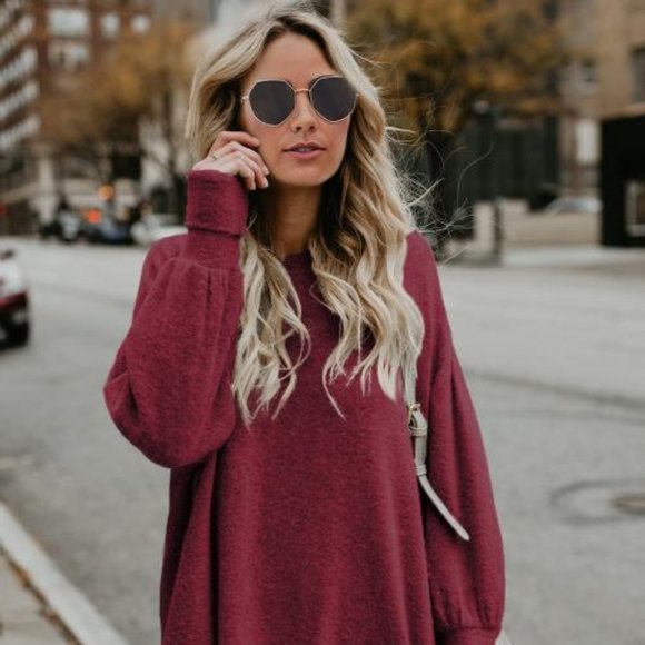 Gorgeous Loose fitting Burgundy Sweater Dress - Picture 2 of 7